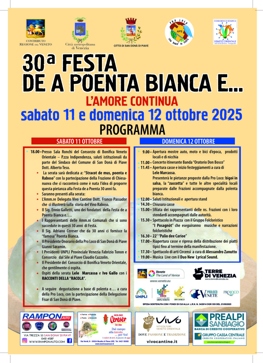 Scopri di più sull'articolo 30^ Festa de Poenta Bianca e….